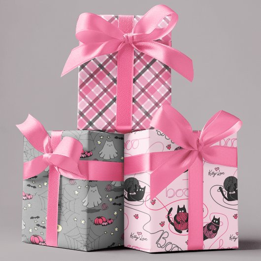 ピンクハロウィン子供へブー子猫ラブキテンス ラッピングペーパーシート