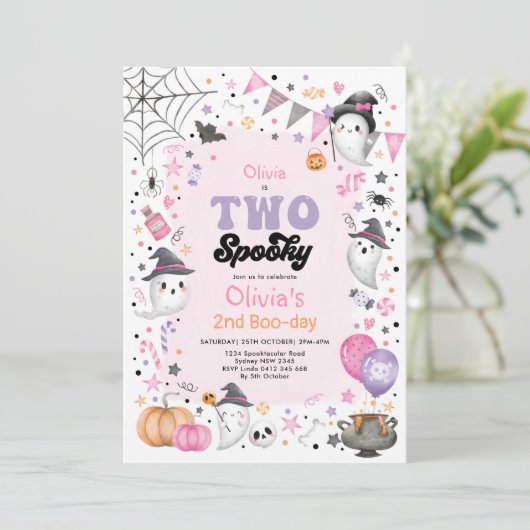 ピンクハロウィン幽霊不気味2歳2歳の誕生日 招待状 (スタンド正面)
