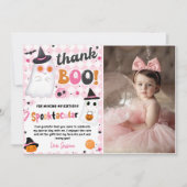 ピンクハロウィーンかわいい幽霊誕生日写真 サンキューカード (正面)