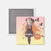 ピンクハロウィーンアニメガールとこうもり マグネット (正面/裏面)