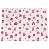 ピンクハロウィーンカボチャのトリックまたはトリートメント ラージペーパーバッグ (正面)