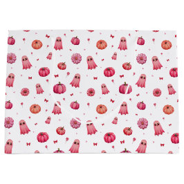 ピンクハロウィーンカボチャのトリックまたはトリートメント ラージペーパーバッグ