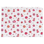 ピンクハロウィーンカボチャのトリックまたはトリートメント ラージペーパーバッグ (裏面)