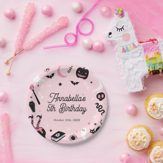ピンクハロウィーンガールバースデーパーティー ペーパープレート (パーティー)