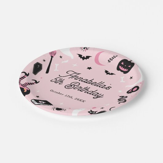 ピンクハロウィーンガールバースデーパーティー ペーパープレート (アングル)