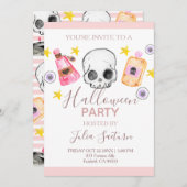 ピンクハロウィーンキッドパーティの招待状 招待状 (正面/裏面)