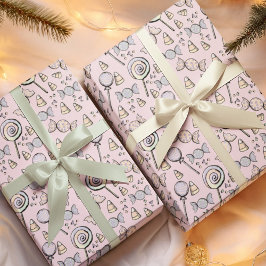 ピンクハロウィーンキャンディと紙吹雪ベビーと子供 ラッピングペーパー