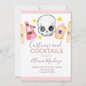 ピンクハロウィーンコスチュームとカクテルパーティー招待状 招待状 (正面)