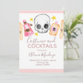 ピンクハロウィーンコスチュームとカクテルパーティー招待状 招待状 (スタンド正面)