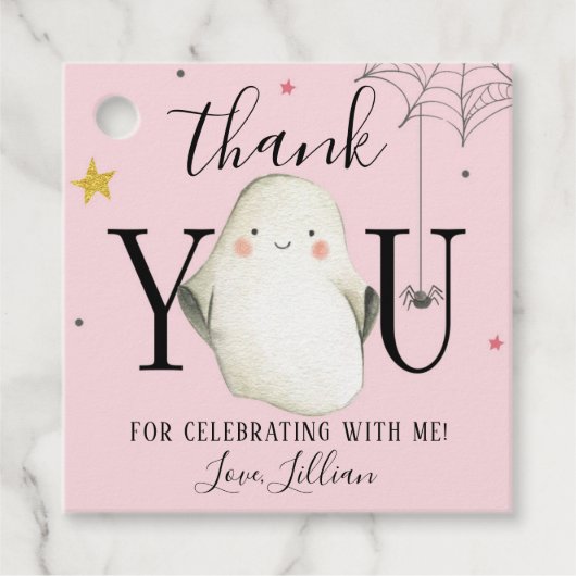 ピンクハロウィーンサンキューラベル フェイバータグ (正面)