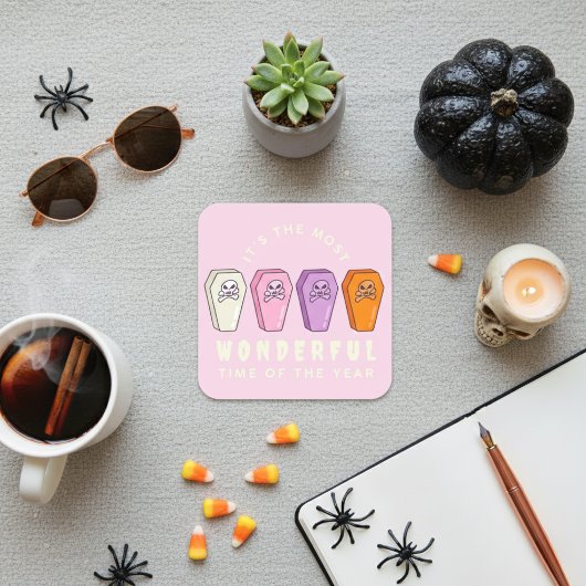 ピンクハロウィーンスカル：最も素晴らしい時間 スクエアシール