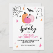 ピンクハロウィーンスプオッカキュラーガール誕生日インビタティ 招待状 (正面)