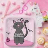 ピンクハロウィーンブラックキャット誕生日ガール ペーパープレート (パーティー)