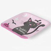 ピンクハロウィーンブラックキャット誕生日ガール ペーパープレート (傾斜あり)