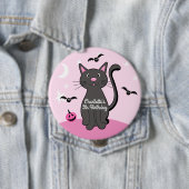 ピンクハロウィーンブラックキャット誕生日ガール 缶バッジ (インサイチュ)