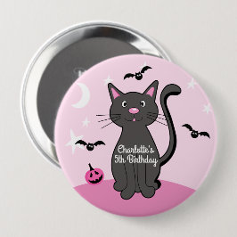 ピンクハロウィーンブラックキャット誕生日ガール 缶バッジ