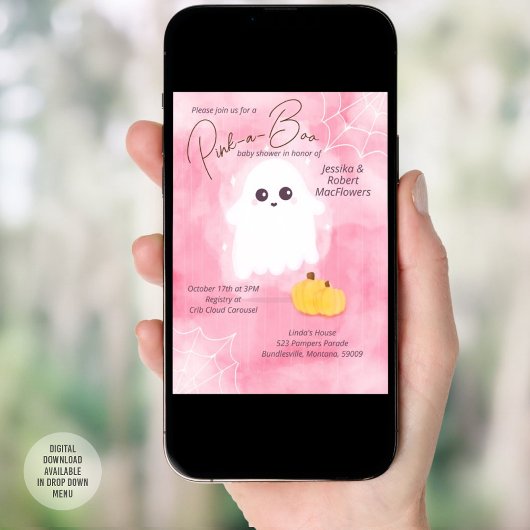 ピンクハロウィーンベイビーシャワーパーティの招待状 招待状