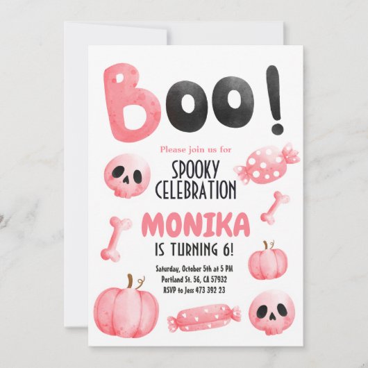 ピンクハロウィーン女子不気味誕生日パーティー 招待状 (正面)