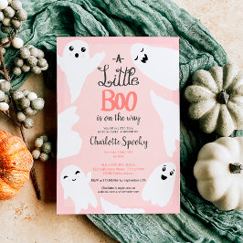 ピンクハロウィーン小さなブー幽霊ベビシャワー 招待状