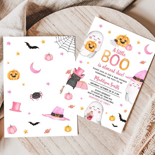 ピンクハロウィーン小さなブー幽霊赤ちゃんシャワー 招待状