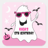 ピンクハロウィーン幽霊ガール誕生日 スクエアシール (正面)