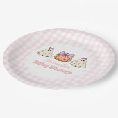 ピンクハロウィーン幽霊ボウガールベビーシャワー ペーパープレート (アングル)