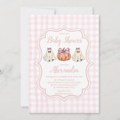 ピンクハロウィーン幽霊ボウガールベビーシャワー 招待状 (正面)