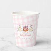 ピンクハロウィーン幽霊ボウガールベビーシャワー 紙コップ (裏面)
