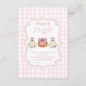 ピンクハロウィーン幽霊ボウガールベビーラッフルおむつ エンクロージャーカード (正面)