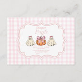 ピンクハロウィーン幽霊ボウガールベビーラッフルおむつ エンクロージャーカード (正面)