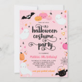 ピンクハロウィーン衣装パーティー不気味ガール誕生日 招待状 (正面)