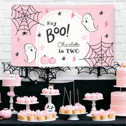 ピンクハロウィーン誕生日かわいい幽霊ヘイboo 横断幕