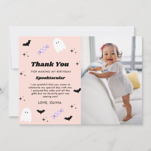 ピンクハロウィーン誕生日スポオクタキュラー サンキューカード (正面)