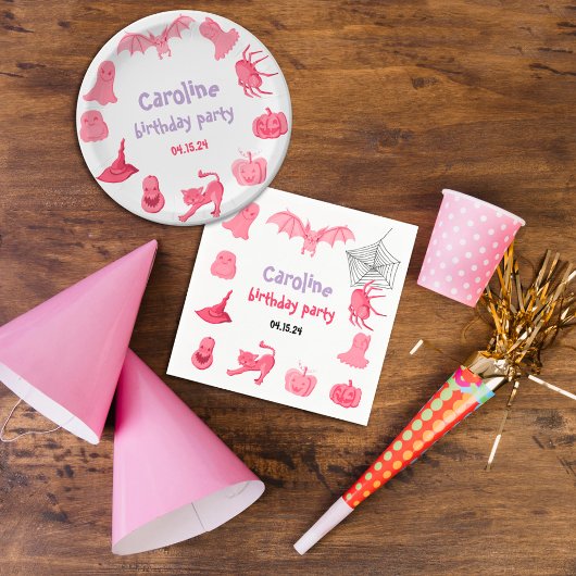 ピンクハロウィーン誕生日パーティーペーパーナプキン スタンダードカクテルナプキン