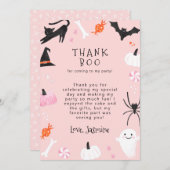 ピンクハロウィーン誕生日パーティー感謝していブーー サンキューカード (正面/裏面)