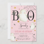 ピンクハロウィーン誕生日招待状 招待状 (正面)