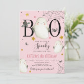 ピンクハロウィーン誕生日招待状 招待状 (スタンド正面)