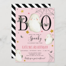 ピンクハロウィーン誕生日招待状