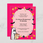 ピンクハロウィーン誕生日衣装パーティの招待状 招待状 (正面/裏面)