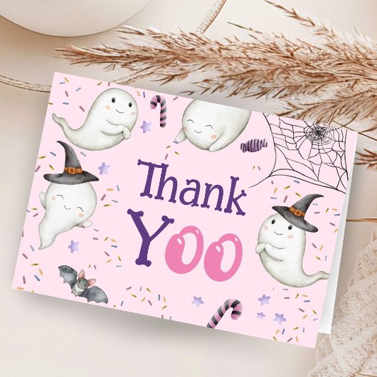 ピンクハロウィーン赤ちゃんシャワー折り畳みサンキューカード サンキューカード