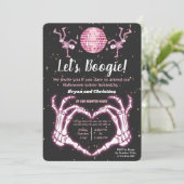 ピンクハロウィーン踊りスケルトンディスコボールパーティー 招待状 (スタンド正面)