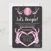 ピンクハロウィーン踊りスケルトンディスコボールパーティー 招待状 (正面)