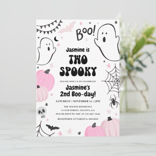 ピンクハロウィーン2回目の誕生日招待状 招待状 (スタンド正面)