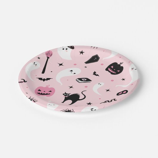 ピンクハローウィンパーティ ペーパープレート (アングル)