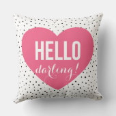 ピンクハローダーリングハート水玉模様パターン クッション (裏面)