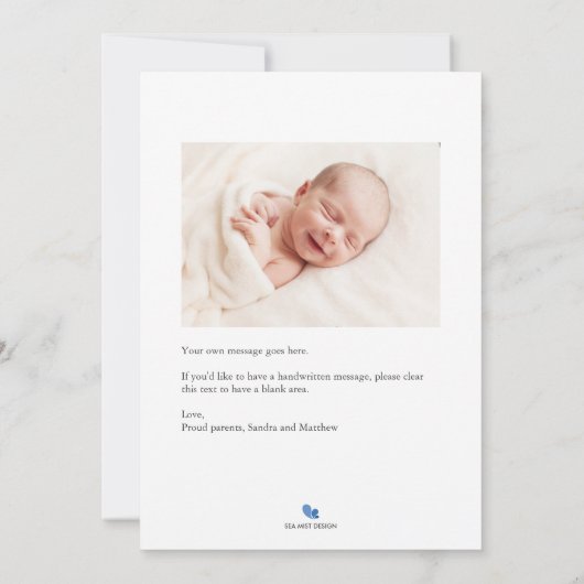 ピンクハローベビー誕生発表写真カード 案内状 (裏面)