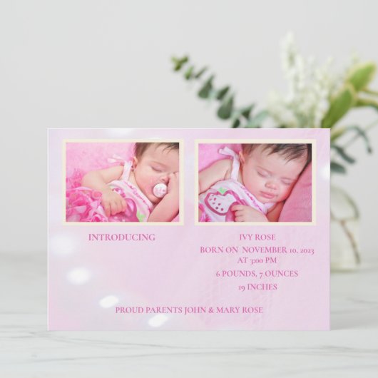 ピンクハローワールドガール誕生のお知らせ 案内状 (スタンド正面)