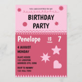 ピンクハロー子猫誕生日パーティー招待状 招待状 (裏面)