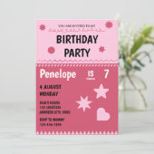 ピンクハロー子猫誕生日パーティー招待状 招待状 (スタンド正面)