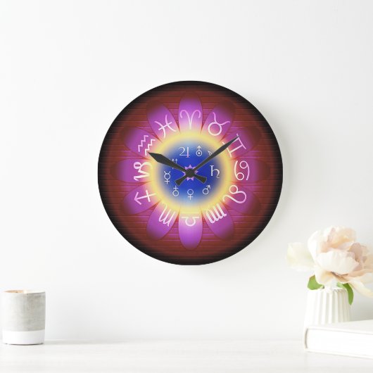 ピンクハロー〔占星術の〕十二宮図星占い記号ウォールクロック ラージ壁時計 (ホーム)